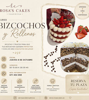 CURSO BIZCOCHOS Y RELLENOS - JUEVES 8 DE OCTUBRE - 15.00 A 20.30 HS